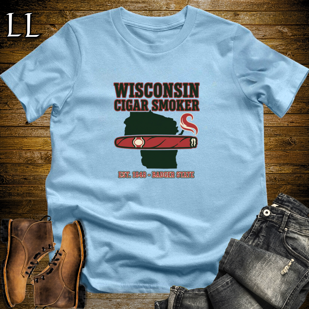 Wisconsin Cigar Smoker T-Shirt Light Blue | Wisconsin Cigar Smoker Gift Tee