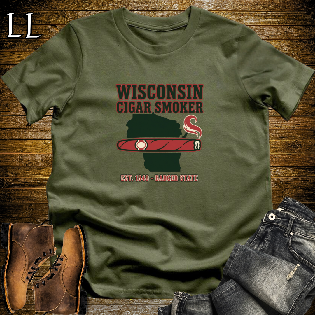Wisconsin Cigar Smoker T-Shirt Military Green | Wisconsin Cigar Smoker Gift Tee
