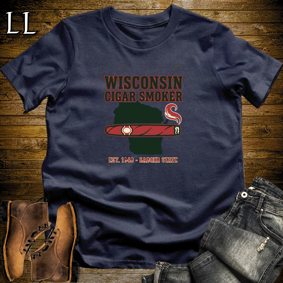 Wisconsin Cigar Smoker T-Shirt Navy | Wisconsin Cigar Smoker Gift Tee