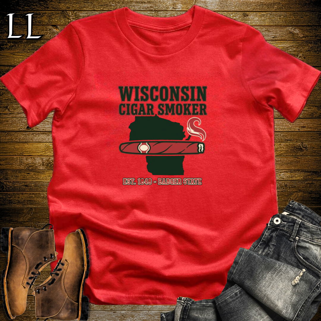 Wisconsin Cigar Smoker T-Shirt Red | Wisconsin Cigar Smoker Gift Tee