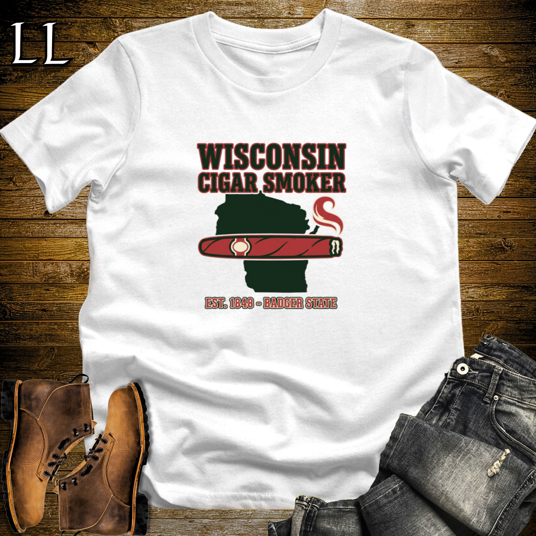Wisconsin Cigar Smoker T-Shirt White | Wisconsin Cigar Smoker Gift Tee