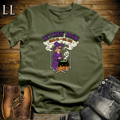 Witches' Brew Cigar Co Vintage Label White Woman T-Shirt in Military Green | Halloween Cigar Shirt