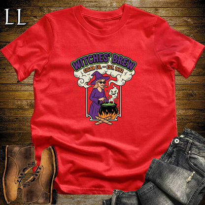 Witches' Brew Cigar Co Vintage Label White Woman T-Shirt in Red | Halloween Cigar Shirt