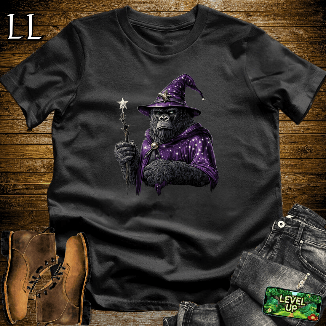 Wizard Gorilla Softstyle Tee Black | Funny Wizard Gorilla Tee