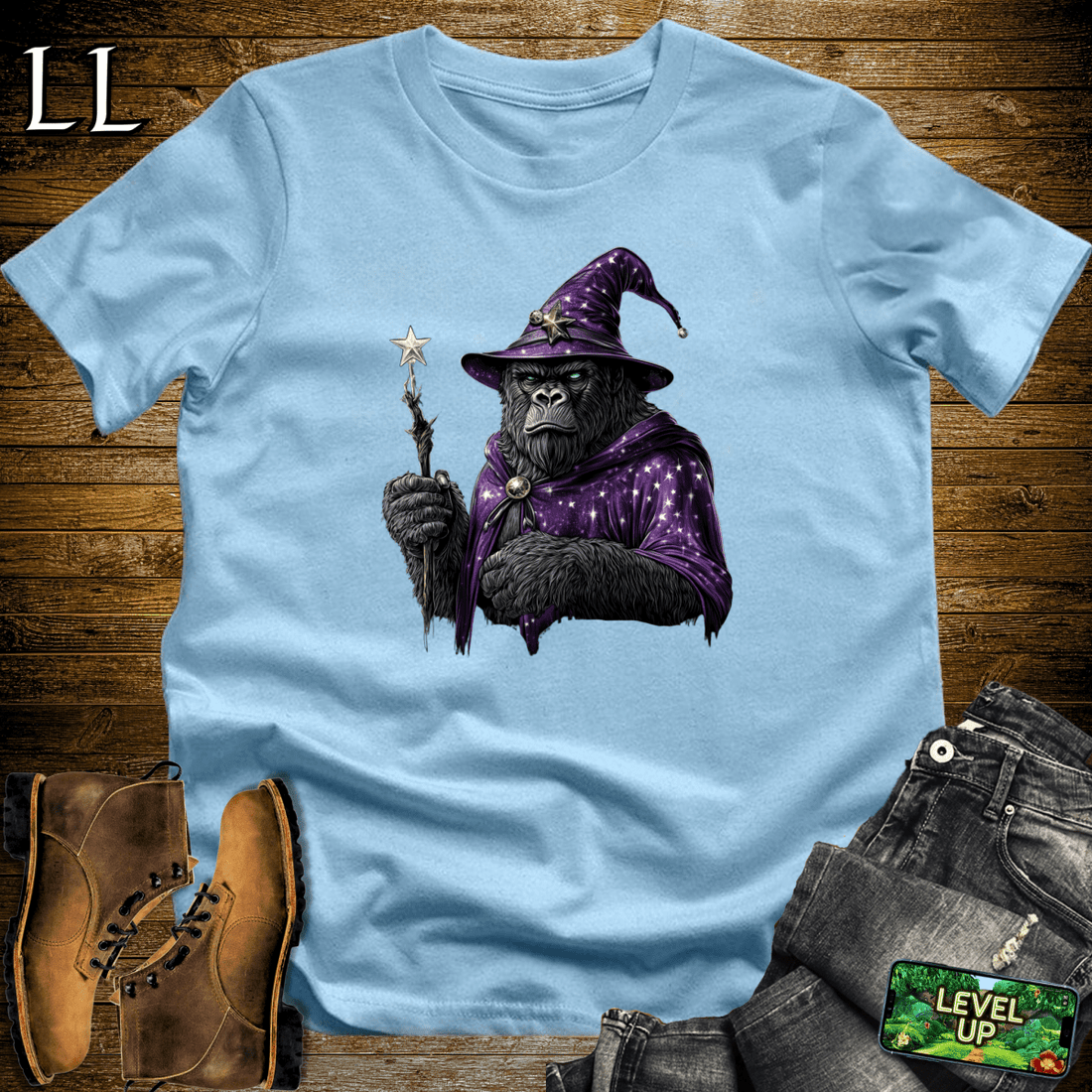 Wizard Gorilla Softstyle Tee Light Blue | Funny Wizard Gorilla Tee