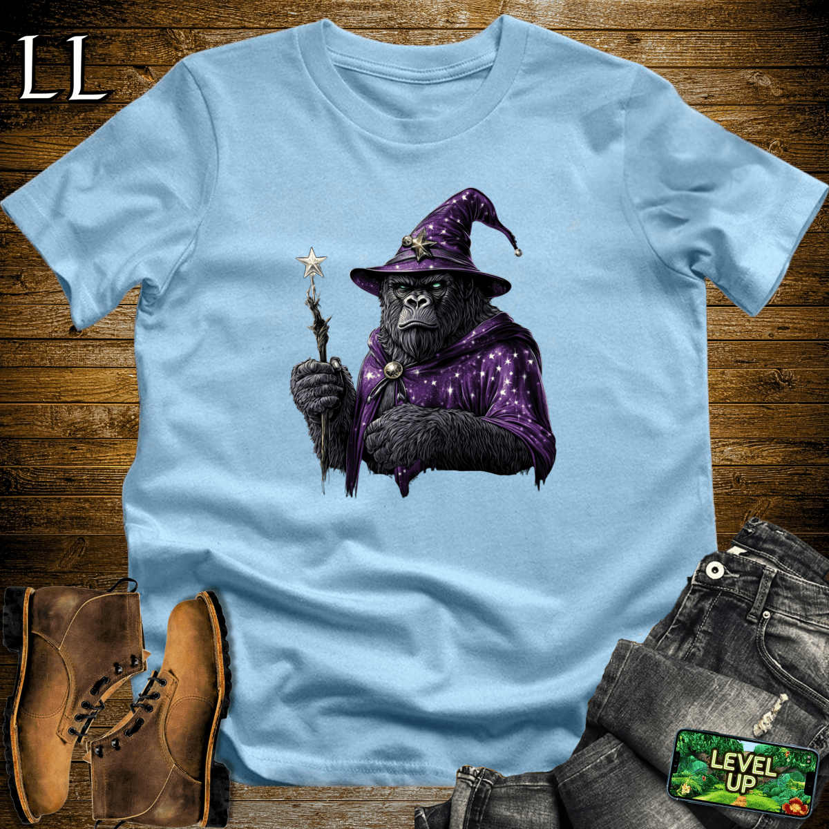 Wizard Gorilla Softstyle Tee Light Blue | Funny Wizard Gorilla Tee