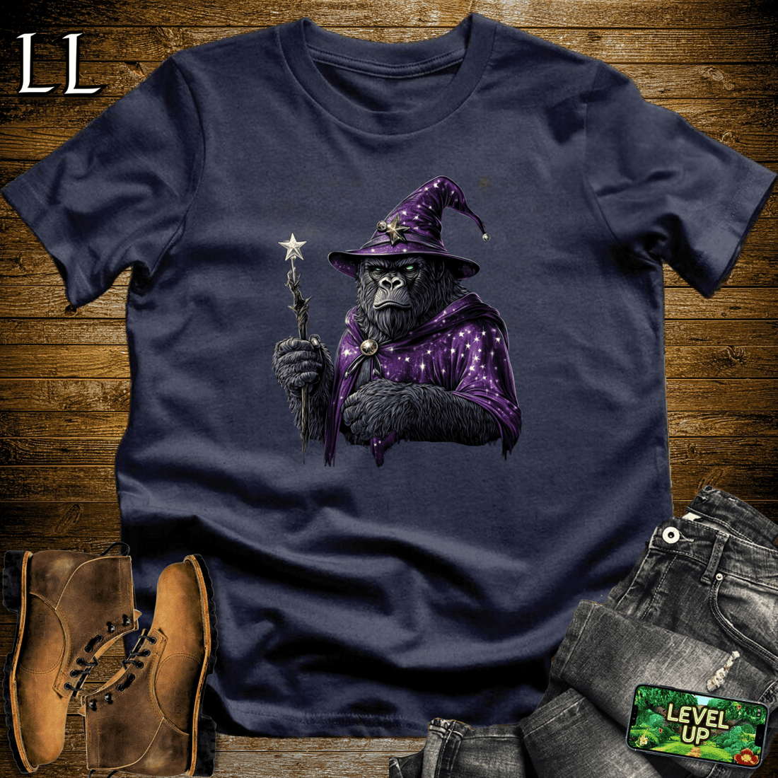 Wizard Gorilla Softstyle Tee Navy | Funny Wizard Gorilla Tee