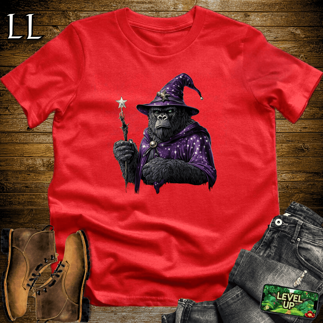 Wizard Gorilla Softstyle Tee Red | Funny Wizard Gorilla Tee