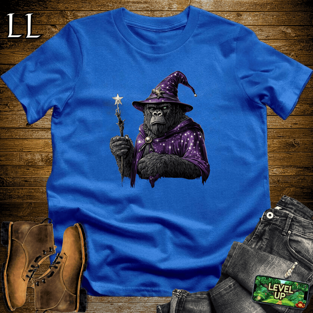 Wizard Gorilla Softstyle Tee Royal | Funny Wizard Gorilla Tee
