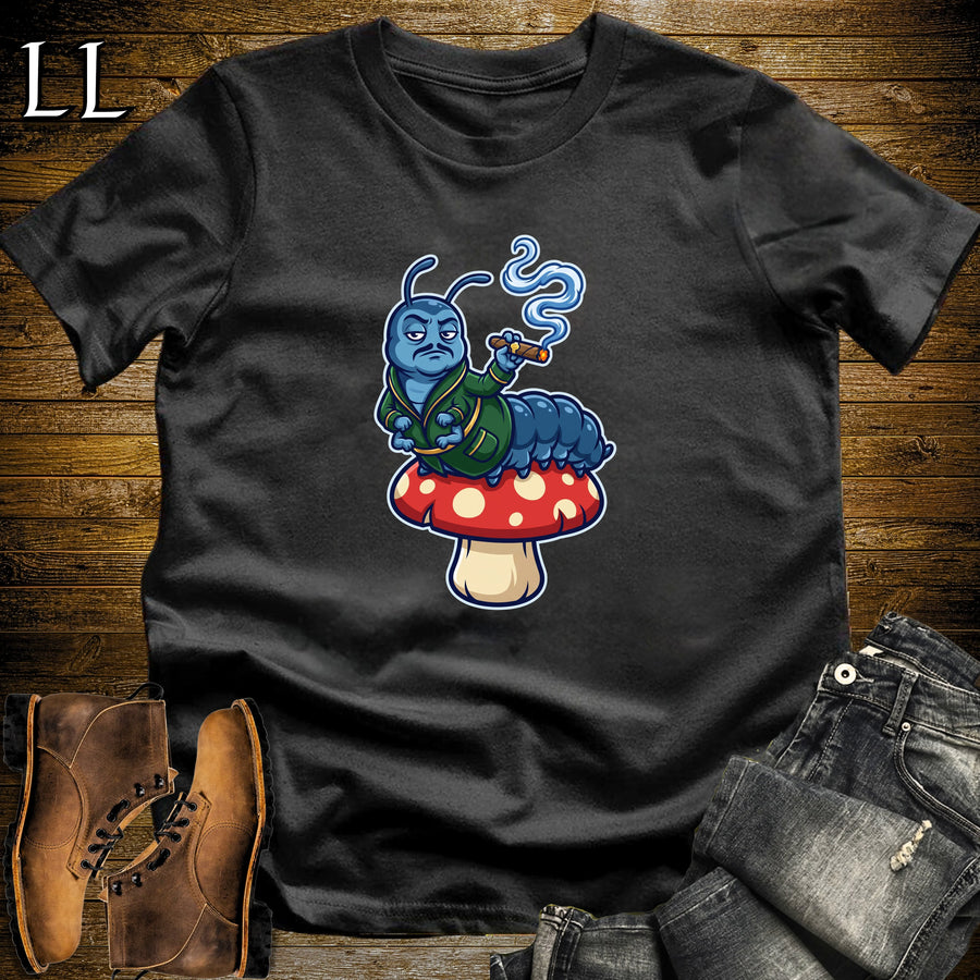Wonderland Caterpillar Smoke Ring Cigar T-Shirt Black | Caterpillar Cigar Halloween Tee