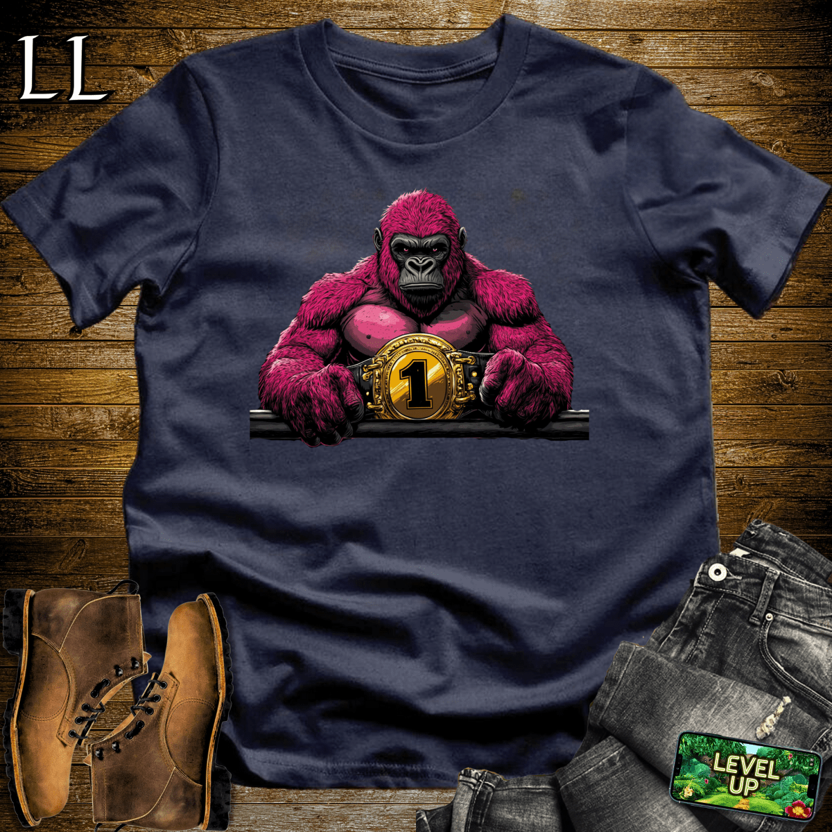 World Champ Belt Gorilla Softstyle Tee Navy | Champ Gorilla Tee