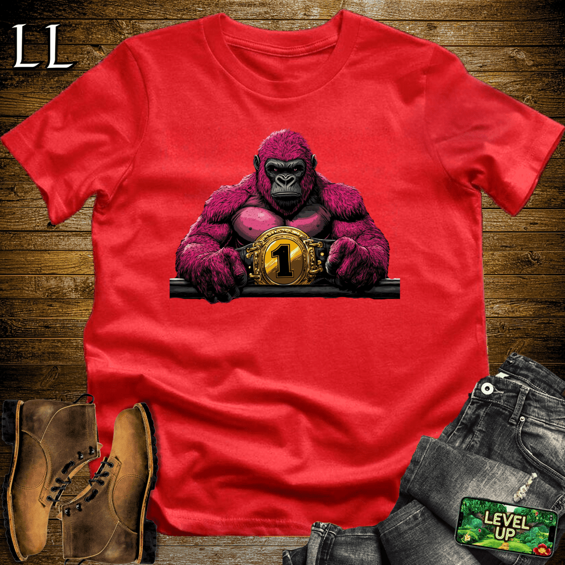 World Champ Belt Gorilla Softstyle Tee Red | Champ Gorilla Tee