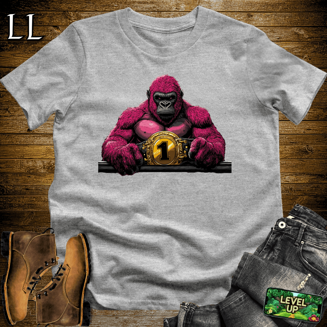 World Champ Belt Gorilla Softstyle Tee Sport Grey | Champ Gorilla Tee
