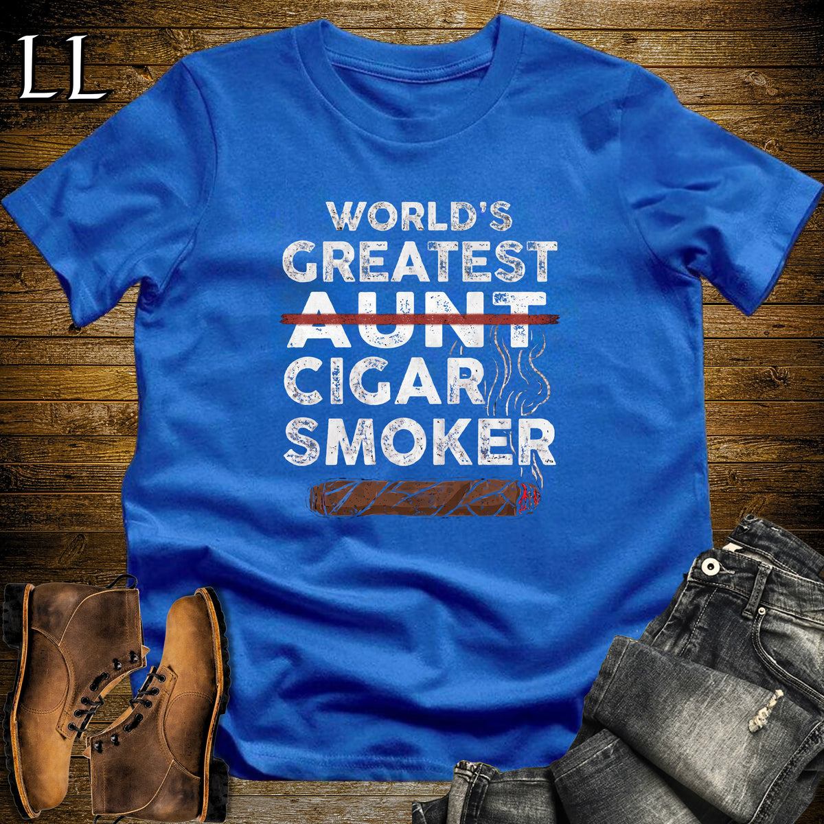 Worlds Greatest Aunt Cigar Smoker T-Shirt Royal | Cigar Lover Gift Tee