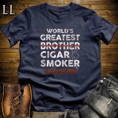 Worlds Greatest Brother Cigar Smoker T-Shirt Navy | Cigar Lover Gift Tee
