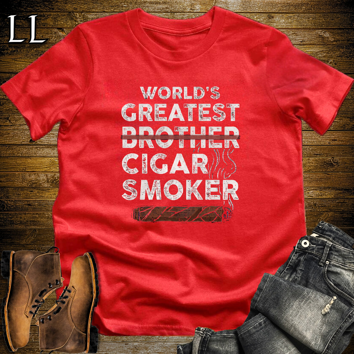 Worlds Greatest Brother Cigar Smoker T-Shirt Red | Cigar Lover Gift Tee