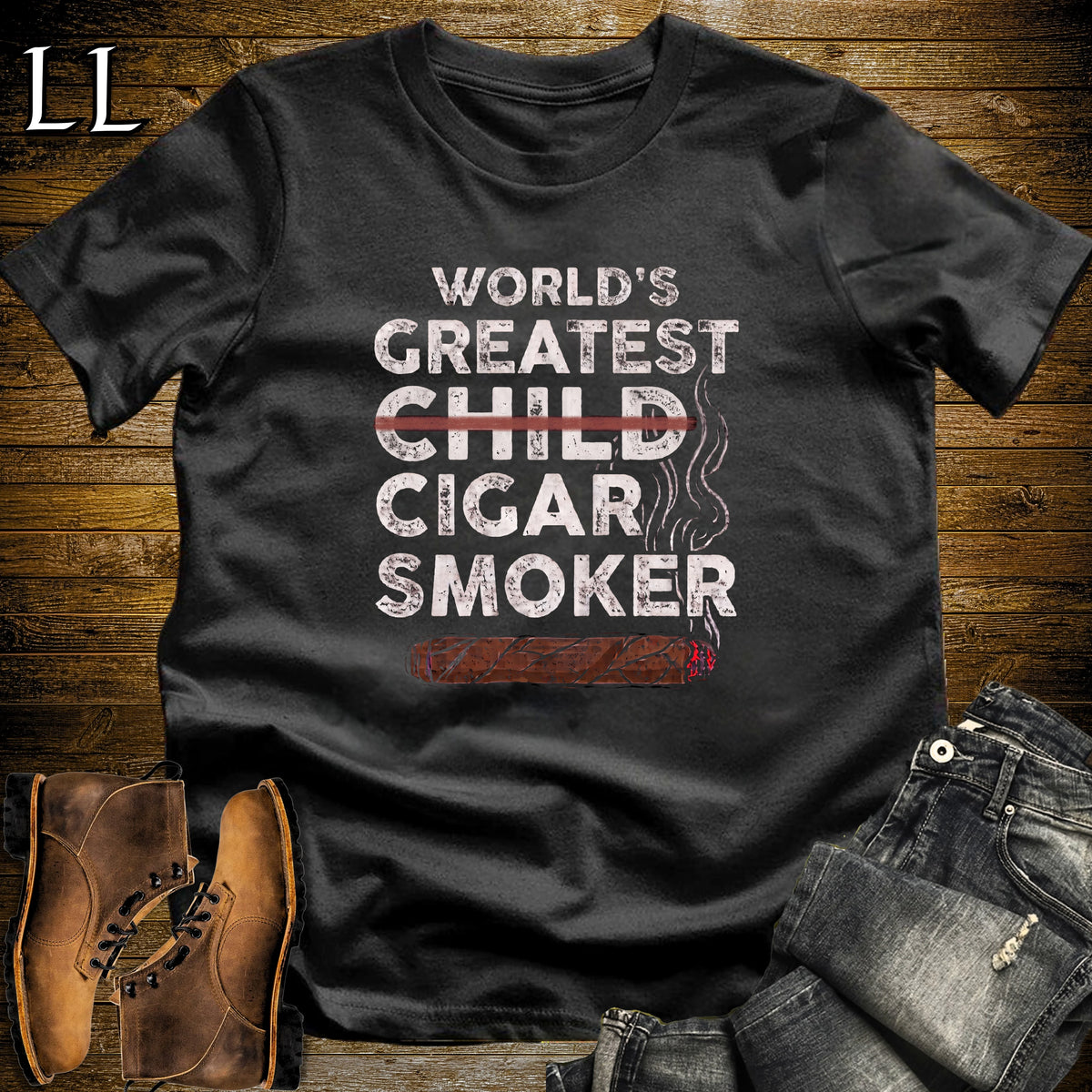Worlds Greatest Child Cigar Smoker T-Shirt Black | Funny Cigar Gift Tee