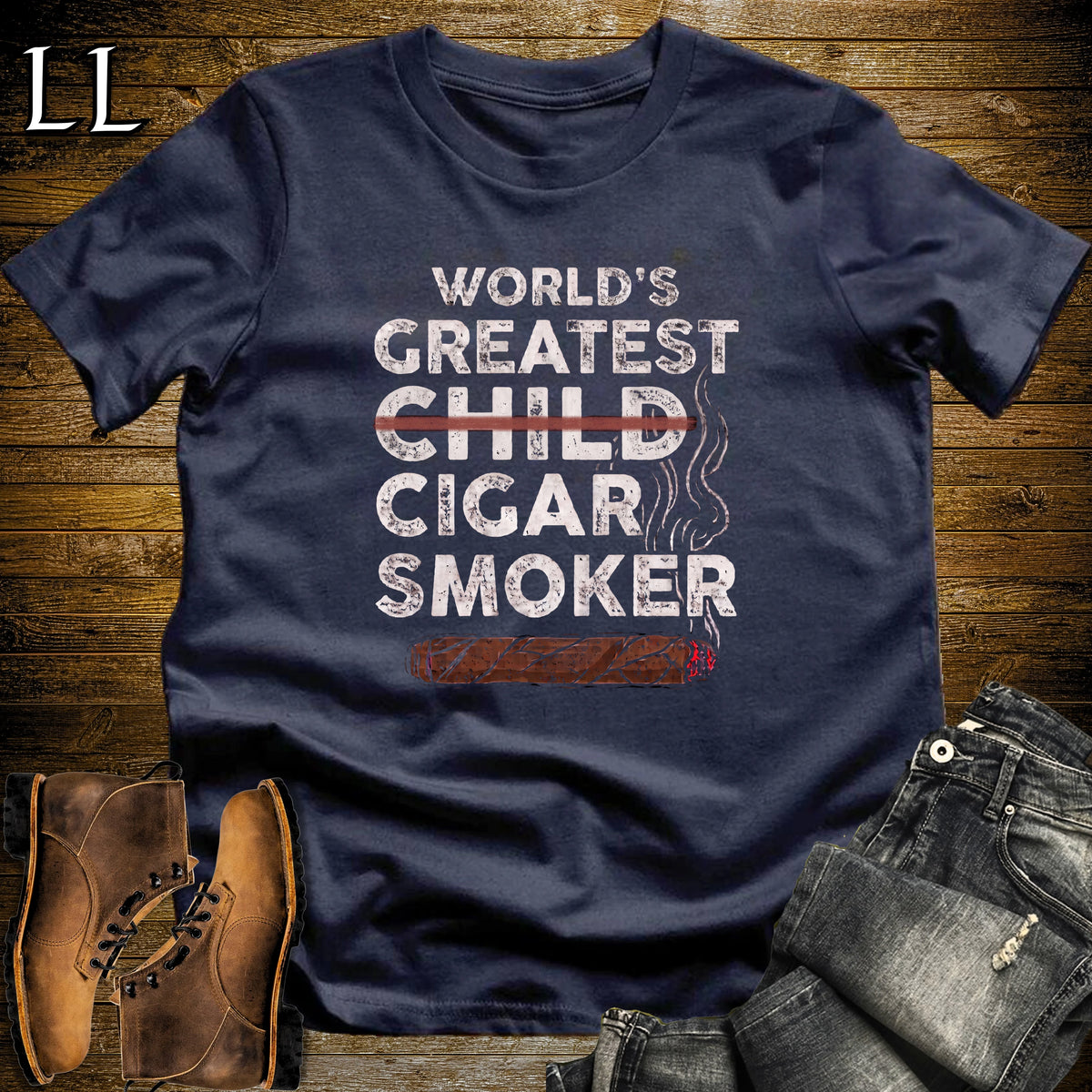 Worlds Greatest Child Cigar Smoker T-Shirt Navy | Funny Cigar Gift Tee