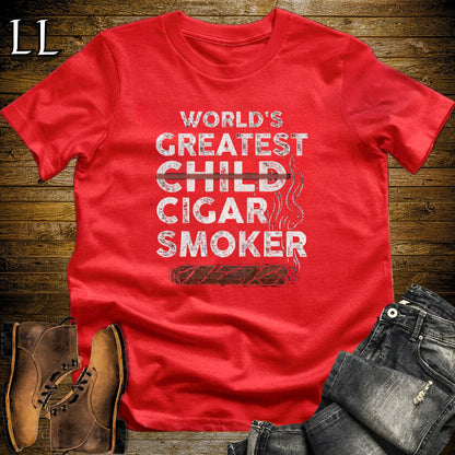 Worlds Greatest Child Cigar Smoker T-Shirt Red | Funny Cigar Gift Tee