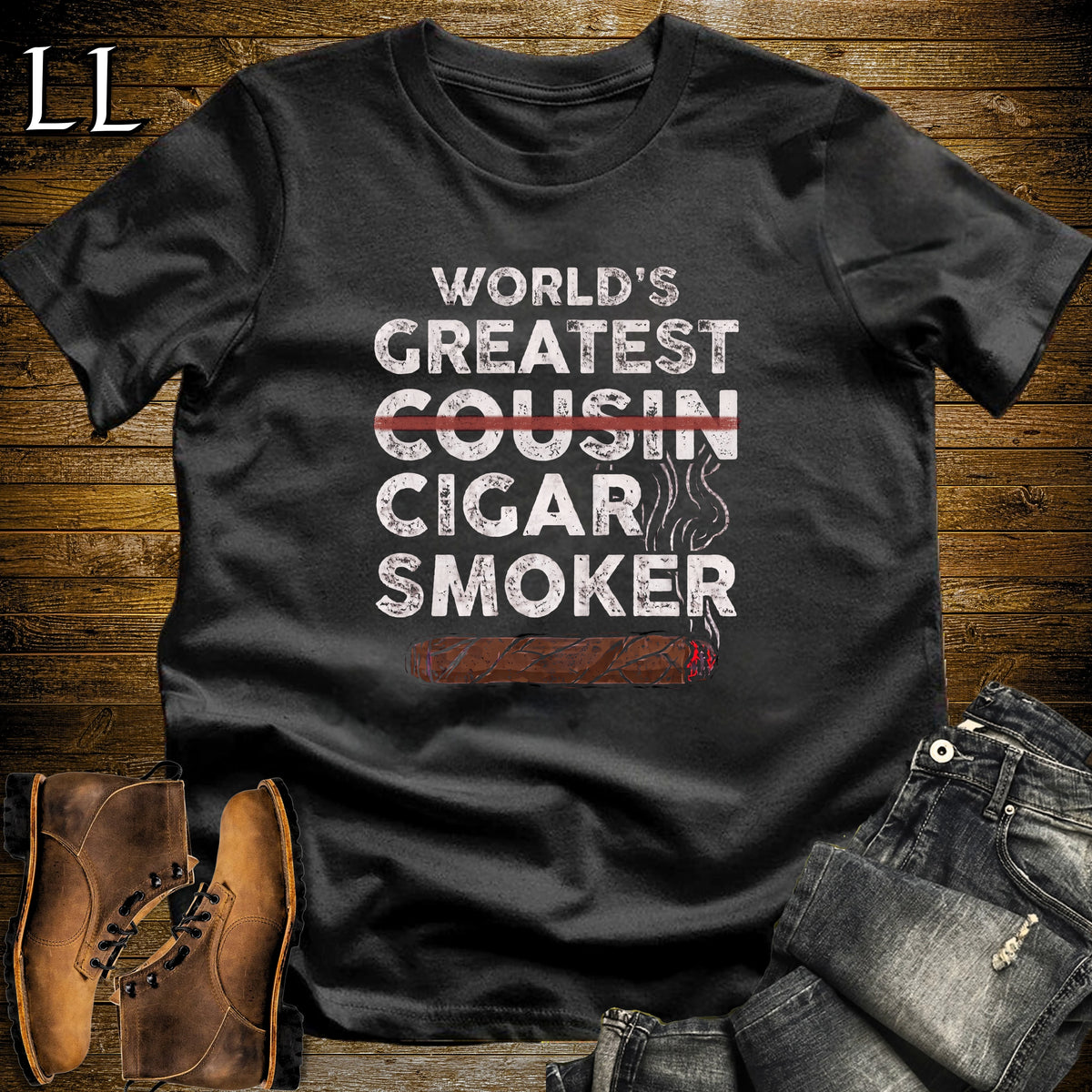 Worlds Greatest Cousin Cigar Smoker T-Shirt Black | Cigar Lover Gift Tee