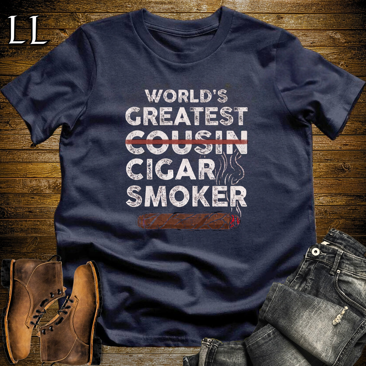 Worlds Greatest Cousin Cigar Smoker T-Shirt Navy | Cigar Lover Gift Tee
