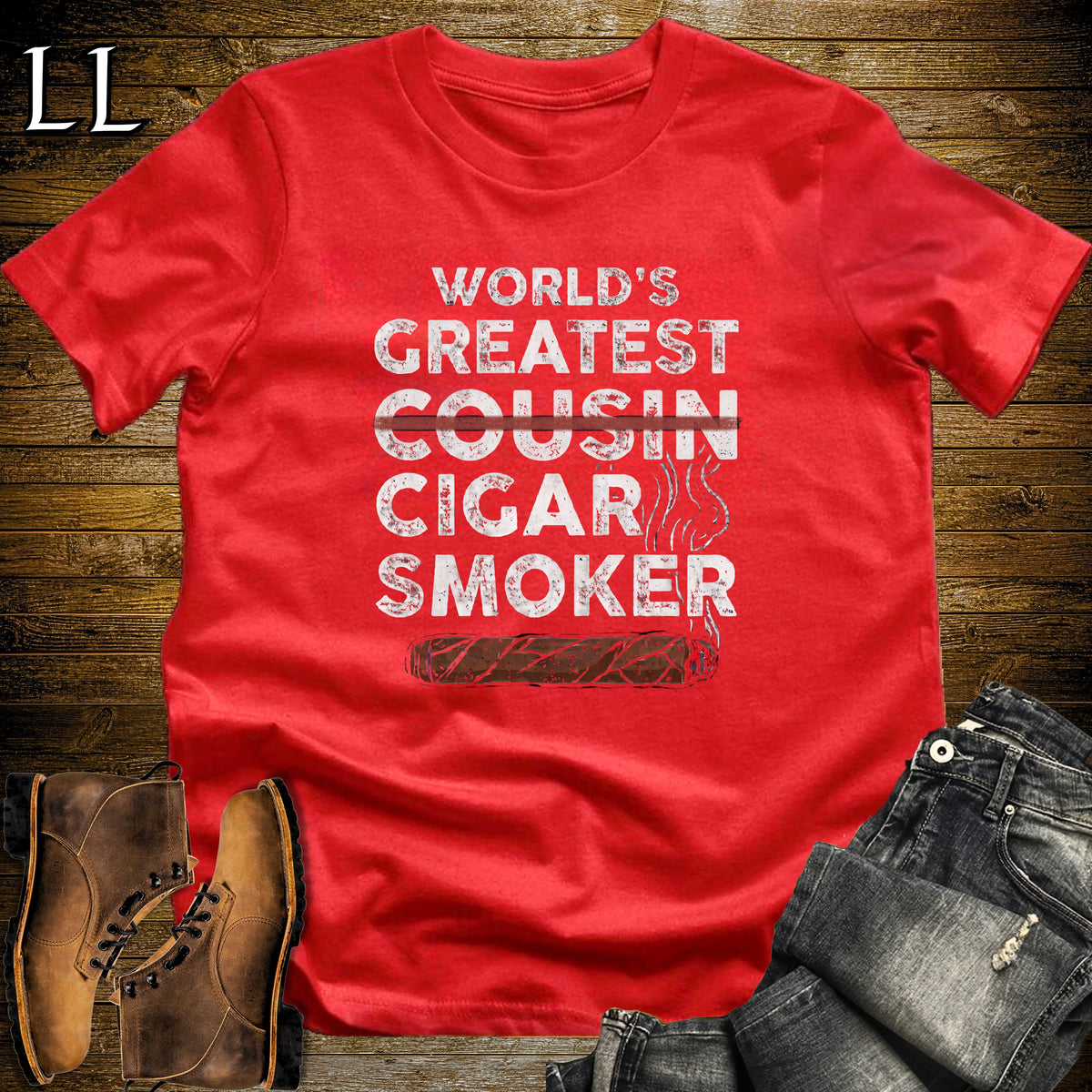 Worlds Greatest Cousin Cigar Smoker T-Shirt Red | Cigar Lover Gift Tee