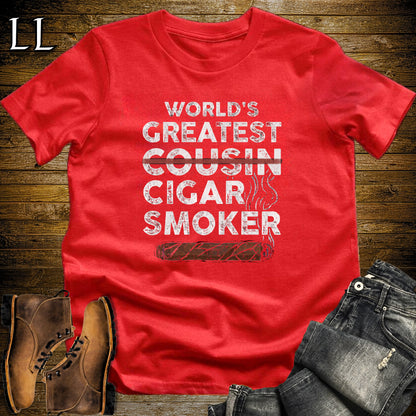 Worlds Greatest Cousin Cigar Smoker T-Shirt Red | Cigar Lover Gift Tee