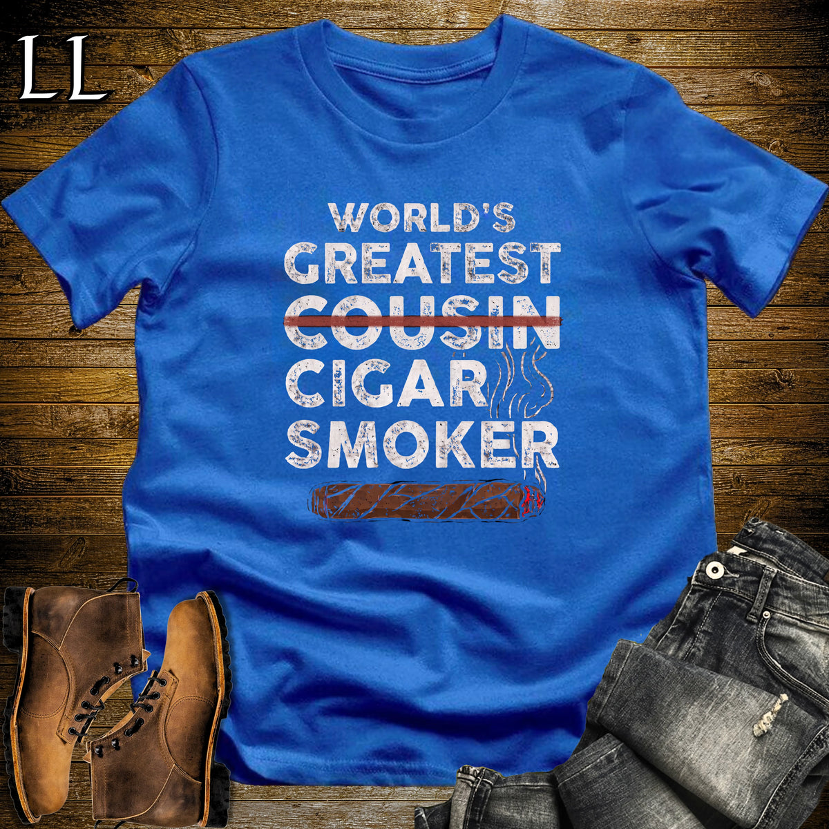Worlds Greatest Cousin Cigar Smoker T-Shirt Royal | Cigar Lover Gift Tee