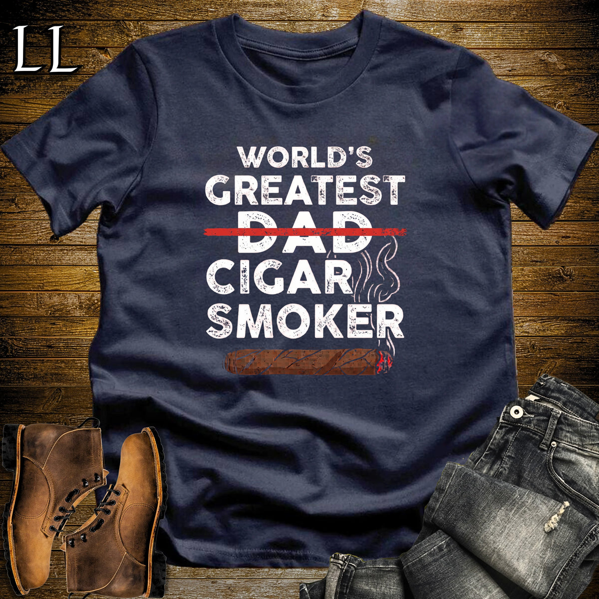 Worlds Greatest Dad Cigar Smoker T-Shirt Navy | Cigar Lover Gift Tee
