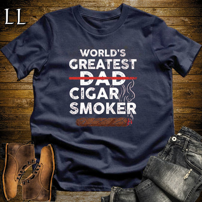 Worlds Greatest Dad Cigar Smoker T-Shirt Navy | Cigar Lover Gift Tee