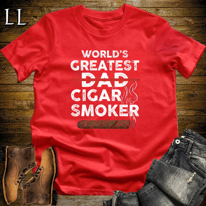 Worlds Greatest Dad Cigar Smoker T-Shirt Red | Cigar Lover Gift Tee