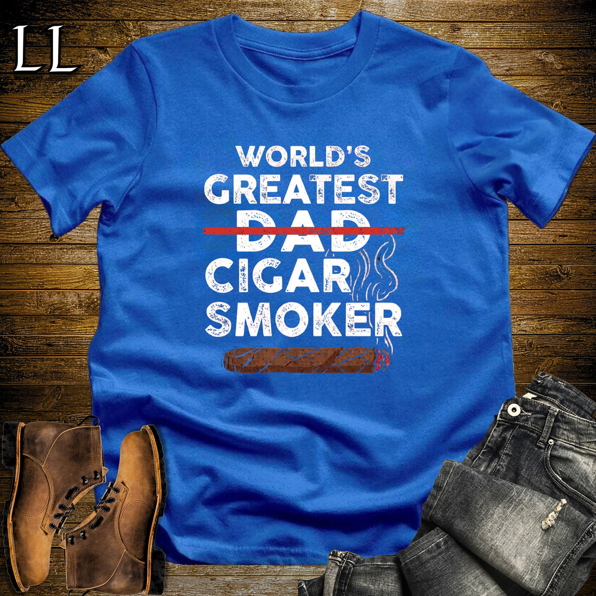 Worlds Greatest Dad Cigar Smoker T-Shirt Royal | Cigar Lover Gift Tee