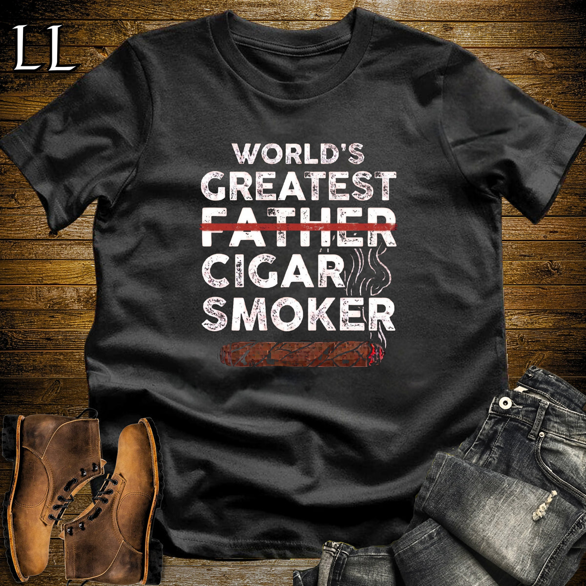 Worlds Greatest Father Cigar Smoker T-Shirt Black | Cigar Gift Tee