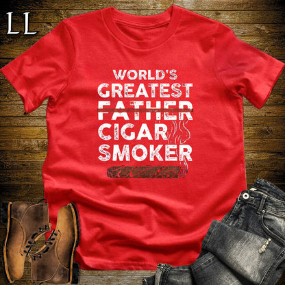 Worlds Greatest Father Cigar Smoker T-Shirt Red | Cigar Gift Tee