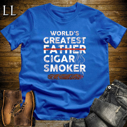Worlds Greatest Father Cigar Smoker T-Shirt Royal | Cigar Gift Tee