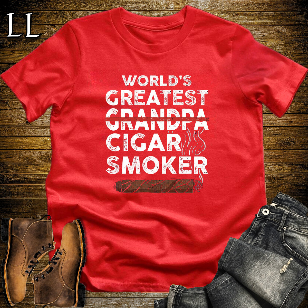 Worlds Greatest Grandpa Cigar Smoker T-Shirt Red | Cigar Gift Tee