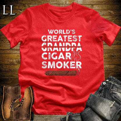 Worlds Greatest Grandpa Cigar Smoker T-Shirt Red | Cigar Gift Tee