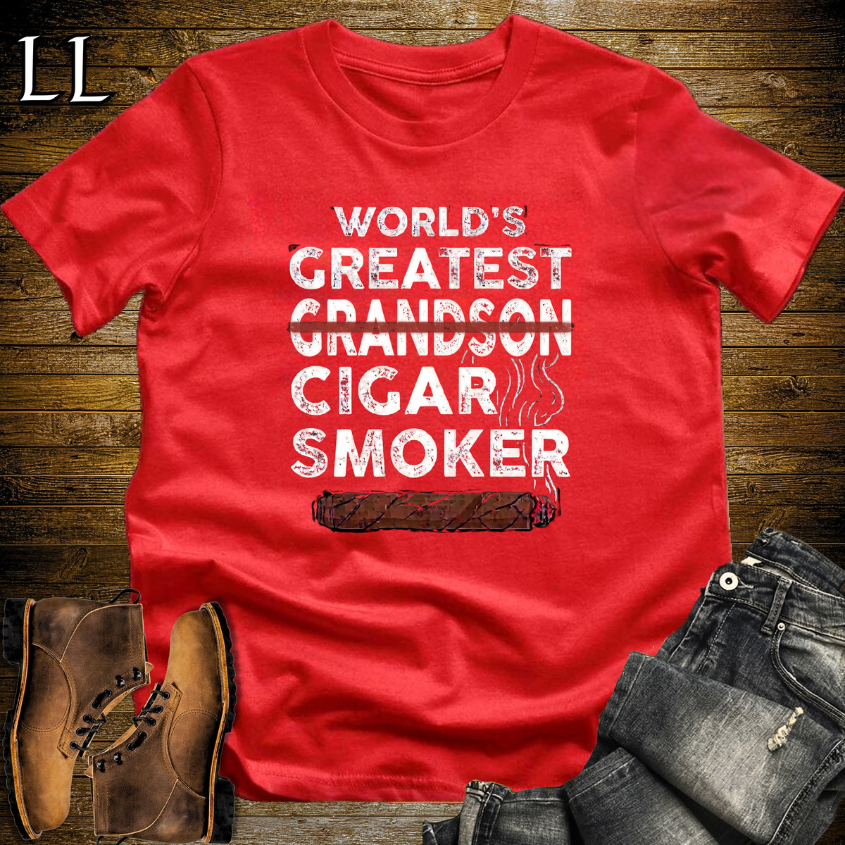 Worlds Greatest Grandson Cigar Smoker T-Shirt Red | Cigar Lover Gift