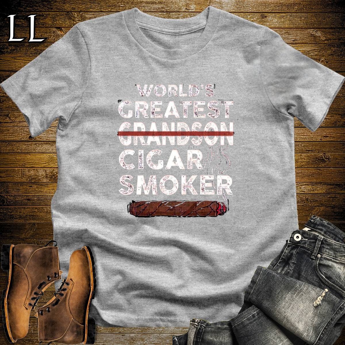 Worlds Greatest Grandson Cigar Smoker T-Shirt Sport Grey | Cigar Lover Gift