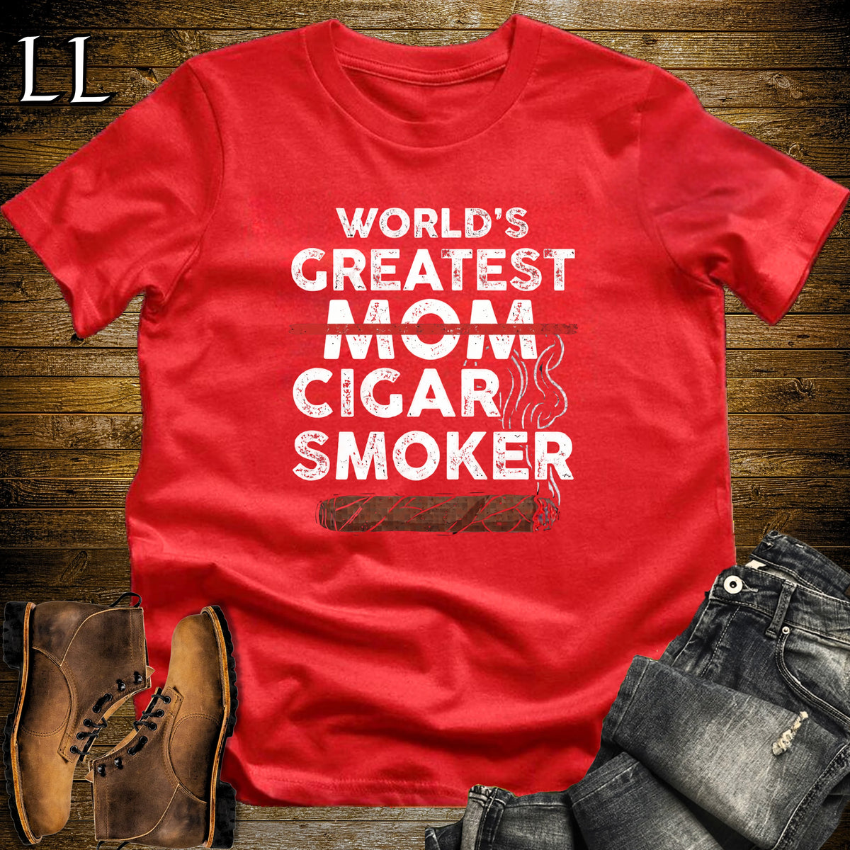 Worlds Greatest Mom Cigar Smoker T-Shirt Red | Cigar Lover Gift Tee
