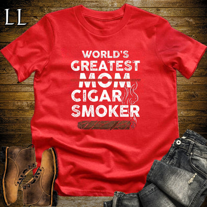 Worlds Greatest Mom Cigar Smoker T-Shirt Red | Cigar Lover Gift Tee