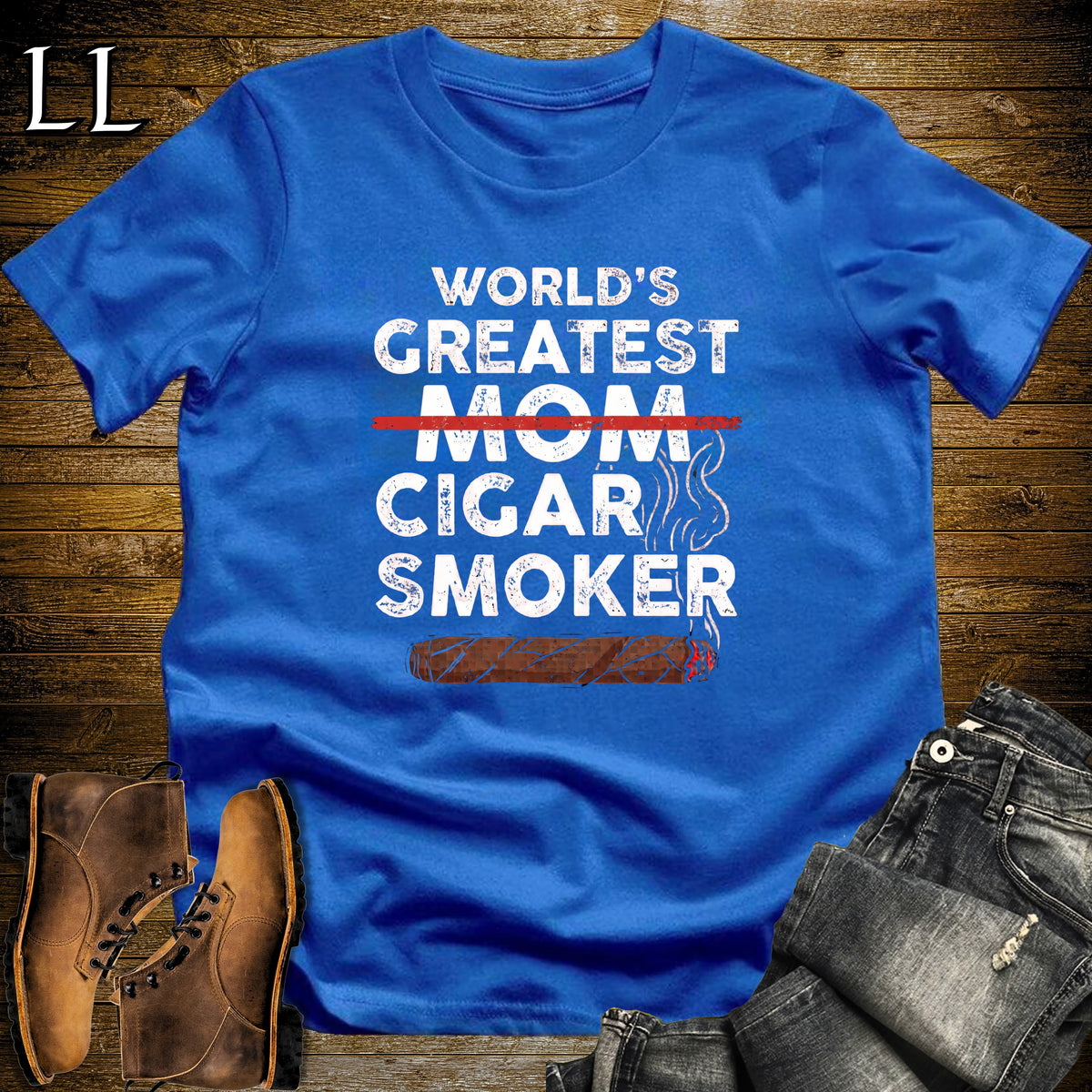Worlds Greatest Mom Cigar Smoker T-Shirt Royal | Cigar Lover Gift Tee