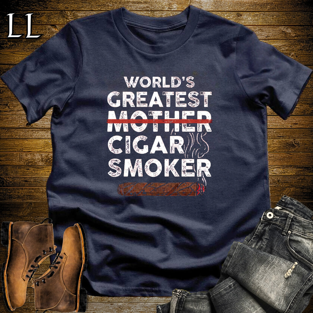 Worlds Greatest Mother Cigar Smoker T-Shirt Navy | Cigar Lover Gift