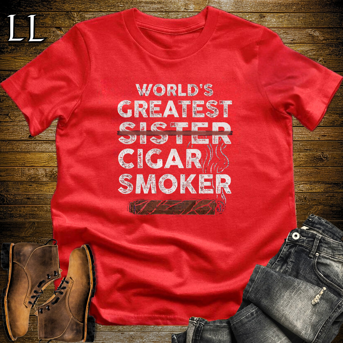 Worlds Greatest Sister Cigar Smoker T-Shirt Red | Cigar Lover Gift Tee