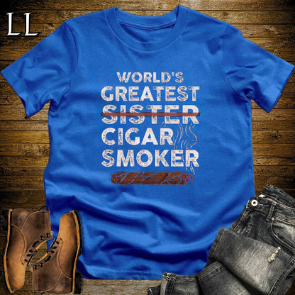 Worlds Greatest Sister Cigar Smoker T-Shirt Royal | Cigar Lover Gift Tee