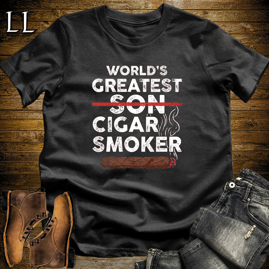 Worlds Greatest Son Cigar Smoker T-Shirt Black | Cigar Lover Gift Tee