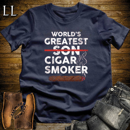 Worlds Greatest Son Cigar Smoker T-Shirt Navy | Cigar Lover Gift Tee