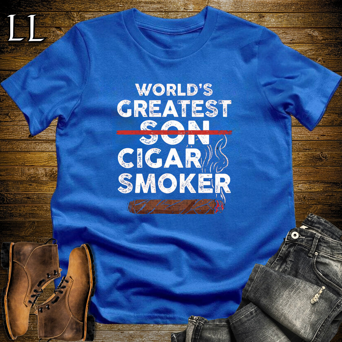 Worlds Greatest Son Cigar Smoker T-Shirt Royal | Cigar Lover Gift Tee