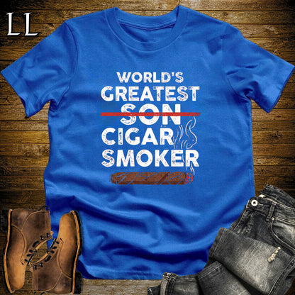 Worlds Greatest Son Cigar Smoker T-Shirt Royal | Cigar Lover Gift Tee