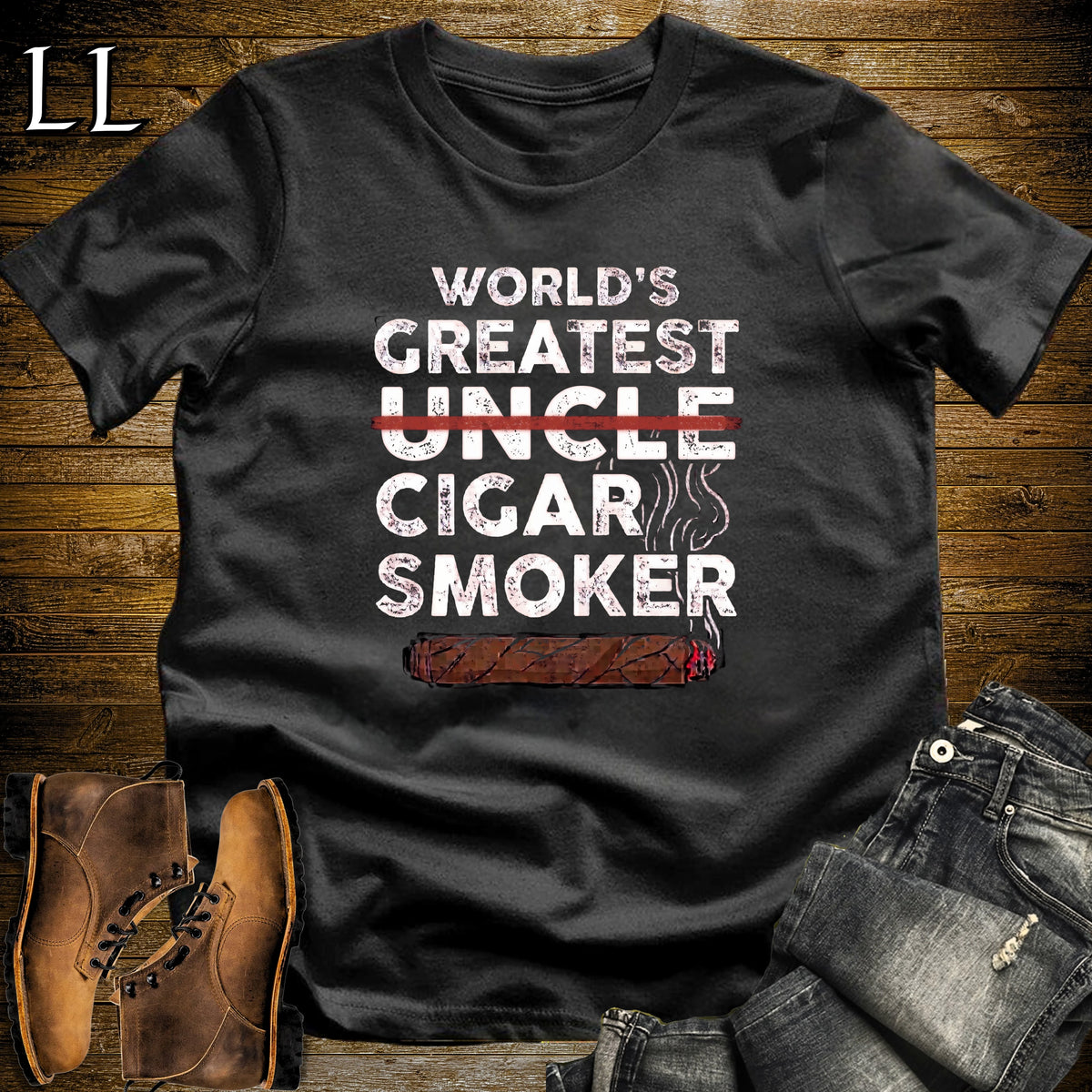 Worlds Greatest Uncle Cigar Smoker T-Shirt Black | Cigar Lover Gift Tee